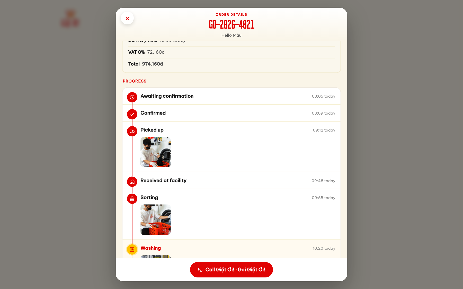 Theo dõi đơn Giặt Ơi, các bước