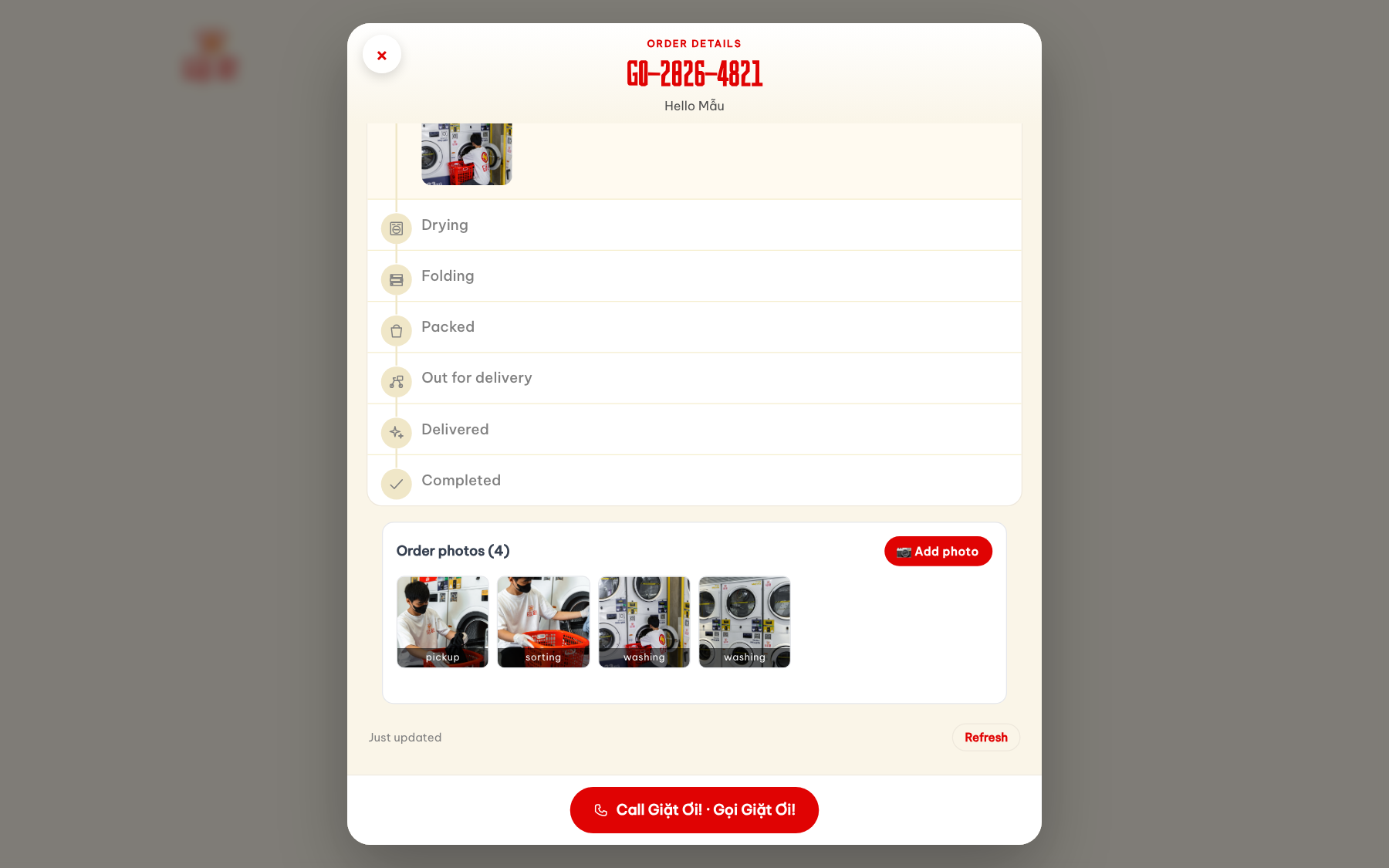 Theo dõi đơn Giặt Ơi, ảnh đơn